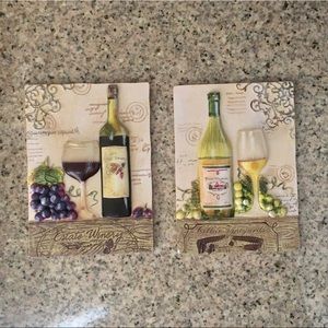 Two wine and grapes wall plaques